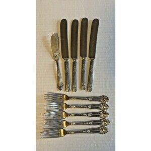 Vintage Lashar Silver Rosedale II Pattern Flatware Lot 10 5 Forks 5 Knives* 1913